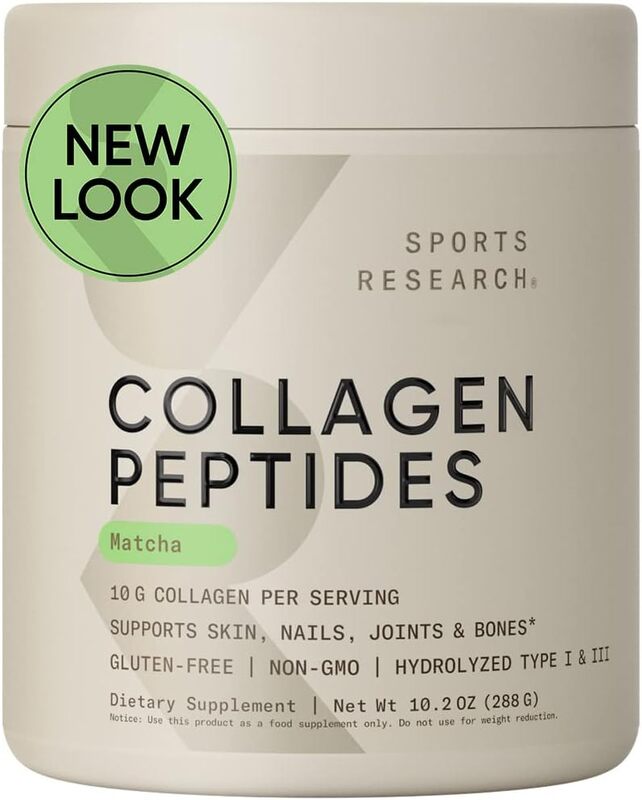 Sports Research Premium Collagen Peptides Powder, 10.16oz, Matcha Green Tea
